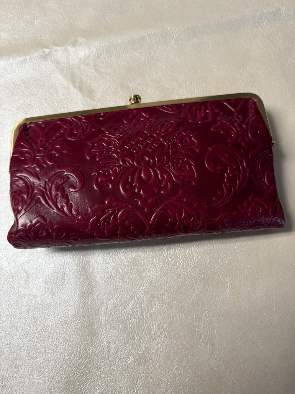 HOBO Embossed Floral Clasp Wallet - Burgundy - Picture 3 of 11